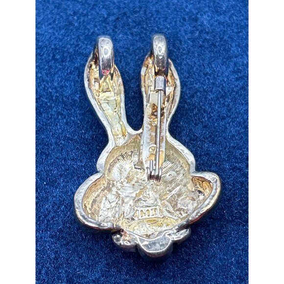 Silver & Gold-Plated Bunny Rabbit Brooch Pendant signed mj - Picture 2 of 5